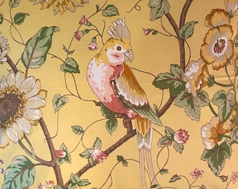 Vintage fabric By the yard Historic Charleston Reproduction birds flowers pineapple by P Kaufman fabric Yellow cockatiel SC large print