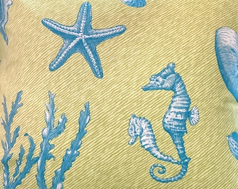 Fabric Aqua Blue Big Sur nautical ocean life coastal cottage Island Luxe vacation Resortcore by the yard