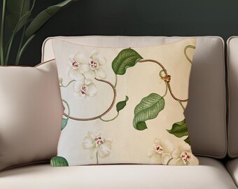 Pillow cover with Vintage fabric with Orchids, vines, snails, bees, and ladybugs P Kaufman fabric handmade pillow cover. Plant lover gift