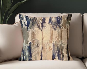 Abstract Designer pillow cover in Ivory, grays, and blues
