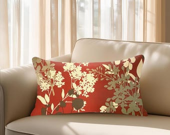 Vintage floral pillow cover rust, brown, beige. 1970s colorway. Retro home. Contemporary home. Neutral colors. Pressed flowers.