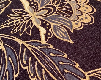 Indigo floral pattern fabric  in Blue and Tan by the yard