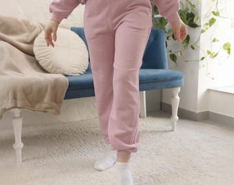 Pink Cotton Lounge Pants: Elastic Waist Sweatpants