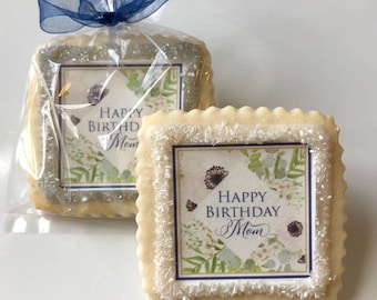 Birthday Mothers Day custom cookie favors Floral blue -- 1 dozen