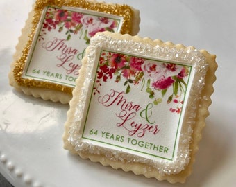 Floral anniversary custom cookie favor--1 Dozen