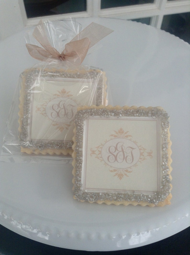 Monogram custom wedding cookie favors champagne1 Dozen Etsy