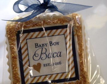 custom cookie favors baby shower navy and gold stripes-- 1 dozen