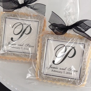 Wedding custom cookies elegant black and silver black tie wedding favors--1 Dozen