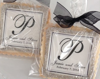 Wedding custom cookies elegant black and silver black tie wedding favors--1 Dozen