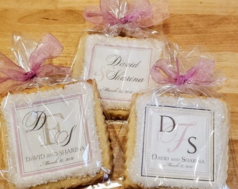 Champagne and blush wedding cookie favors-- 1 dozen