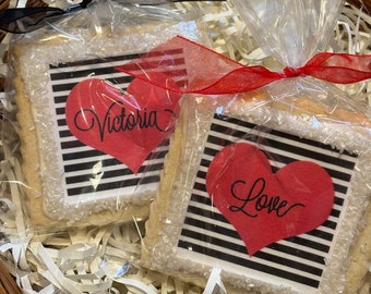 Black White and Love All Over Valentine Shortbread Cookie favors--1 dozen