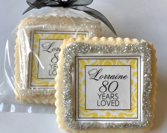 Birthday custom cookie favors  yellow damask -- 1 dozen