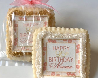 Birthday custom cookie favors coral floral-- 1 dozen
