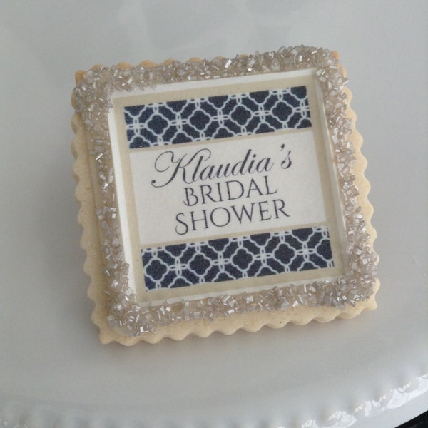 Custom cookies party shower wedding favor navy silver quatrefoil--1 Dozen