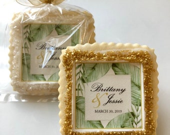 Wedding Favors Custom Shortbread Cookies Palms green -1 Dozen