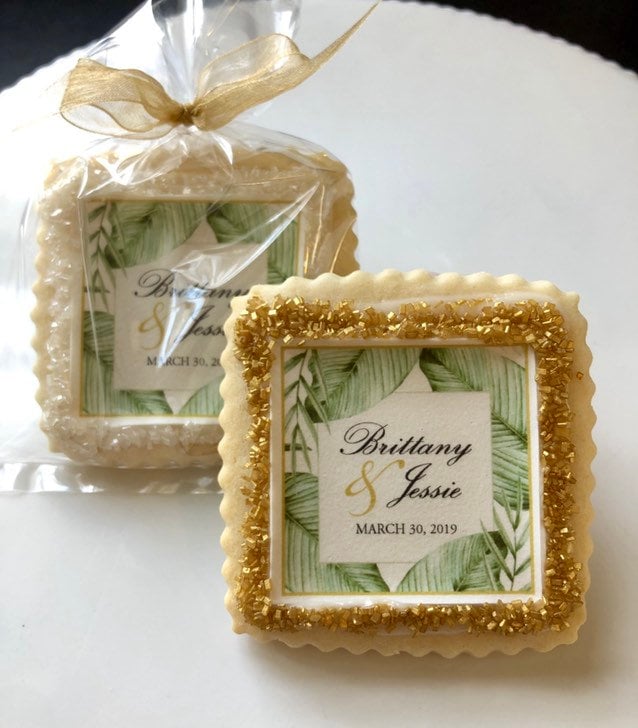 1 Dozen Wedding Favors Mongram pinstripes gray Custom Shortbread Cookies