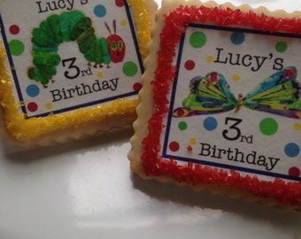 Hungry Caterpillar inspired custom cookie favors-- 1 Dozen Cookies