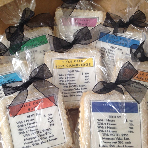 Party favors custom cookies monopoly property cards- 1 dozen