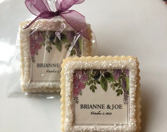 Wedding Bridal Shower dusty blush blue purple custom cookie favors floral-- 1 dozen
