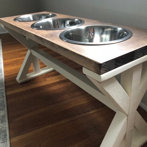 X-Style Farmhouse Elevated Dog Feeder Large 3 Bowl Feeder/Dog Stand/Dog Bowl