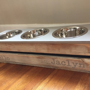 Elevated dog bowl stand with storage shelves 2 bowls included