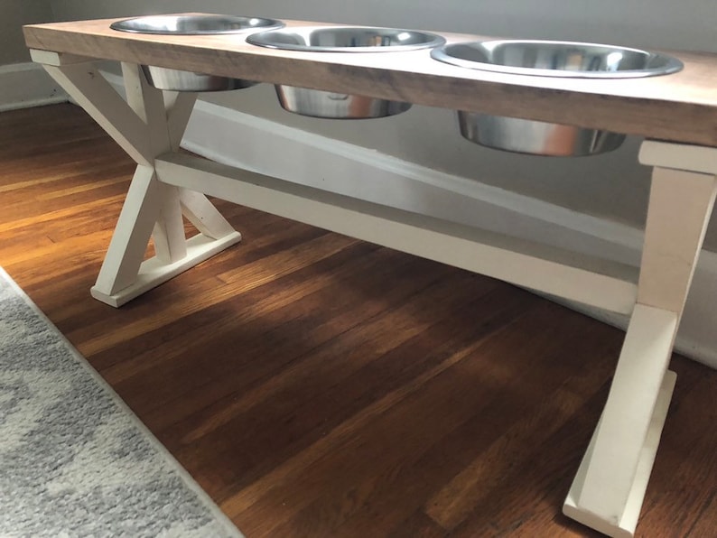 X-Style Farmhouse Elevated Dog Feeder Large 3 Bowl Feeder/Dog Stand/Dog Bowl