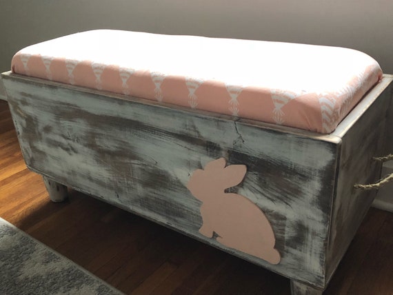Large Distressed White Bunny Toy Box Storage Bench Toy Etsy