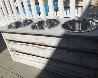 Medium/Large Three Bowl Dog Feeder with Storage/ Dog Bowl/Elevated Feeding Stand