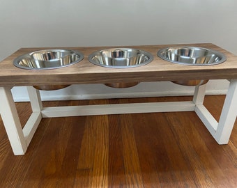 Two Dog Feeder/Three Dog Bowl/Elevated Feeding Stand/Small to Medium Dog **Basket not included**