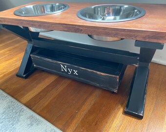 X-Style Farmhouse Feeder with Sliding Storage Drawer/Black/Personalized Raised Feeder