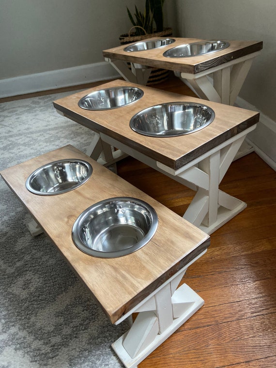 3 Bowl Dog Feeder Pet Feeding Station Triple 3 Quart Metal Dog Bowls 16  Inch Tall Made in USA