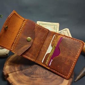 Cartera unisex plegable hecha a mano - 100 % cuero natural