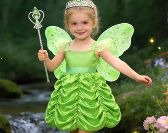 Tinker Bell Inspired Green Fairy Dress for Girls, Princess Costume for Birthday Party