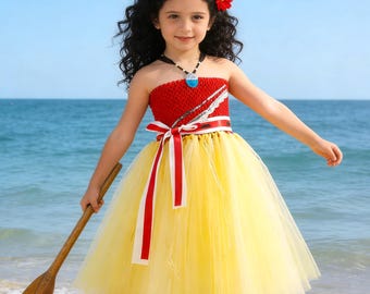 Moana Inspired Dress for Girls, Hawaiian Princess Tutu Dress, Island Party Birthday Outfit