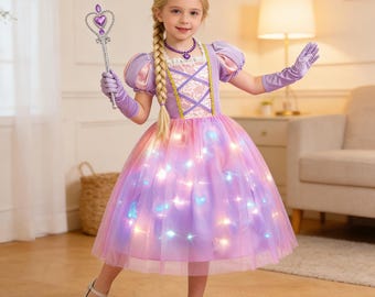 Rapunzel inspired Princess Dress, Light Up Tulle Dress for Girls, Birthday Party Outfit