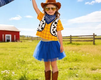 Cowgirl Inspired Tutu Dress for Girls with Accessories, Western Toy Cowboy Style Outfit