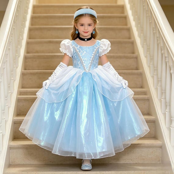 Cinderella inspired Ball gown,Blue Iridescent princess dress with Accessories,Birthday Party Costume