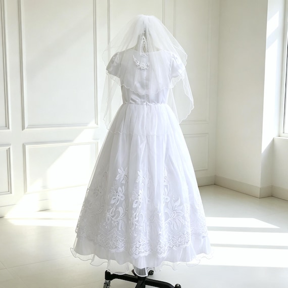 first communion dress with our lady of guadalupe Dress, Girls White Lace Baptism Gown, Christening Gown, Embroidered Virgin Mary Holy Communion modernos vestidos para primera comunion