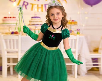 Anna inspired Princess Dress for Girls, Standard or Sparkly Light-Up Dress Costume with Accessories