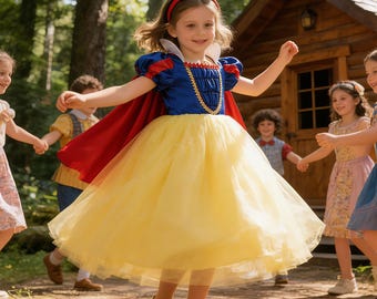 Girls Snow White Princess Dress, Fairytale Costume Set, Toddler Birthday Outfit, halloween gown