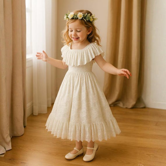 bohemian princess dress Girls - Vintage Inspired Ivory Wedding Easter Birthday Dress With Floral Headband Elegant Burgundy V-Neck Sequin Monochrome Evening Dress Color:Yellow Floral Beaded Learn more on our