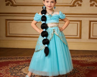 Princess Jasmine inspired Dress for Girls, Aladdin Costume, Heirloom Birthday Party Pageant Gown, Accessories