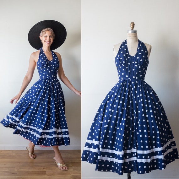 Vintage Foxy lady 1950s inspired blue and white po