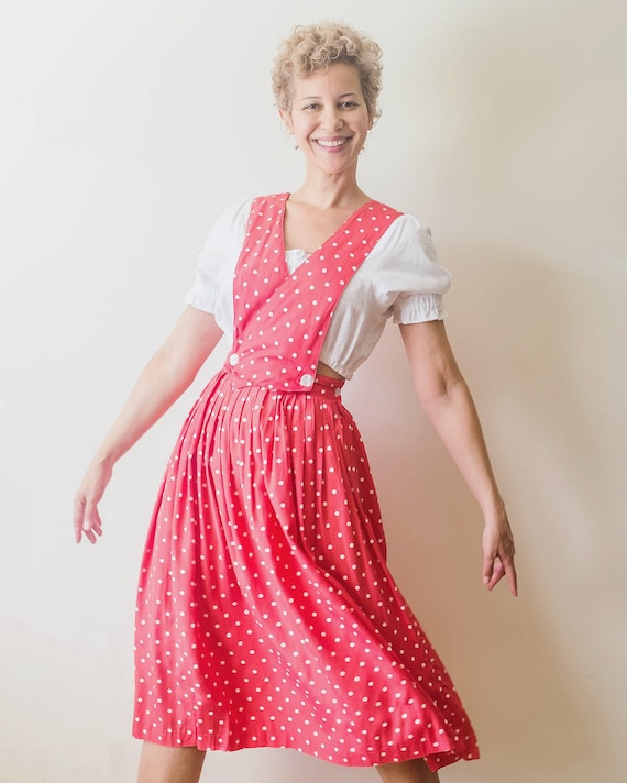 Vintage 1980s does 1940s pink polka dot pinafore a