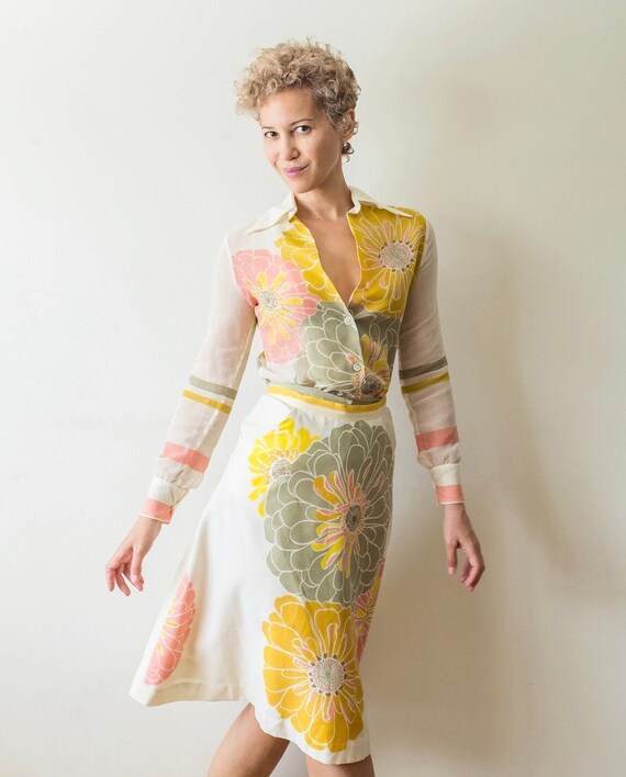 1970s Bill Atkinson flower print skirt and blouse