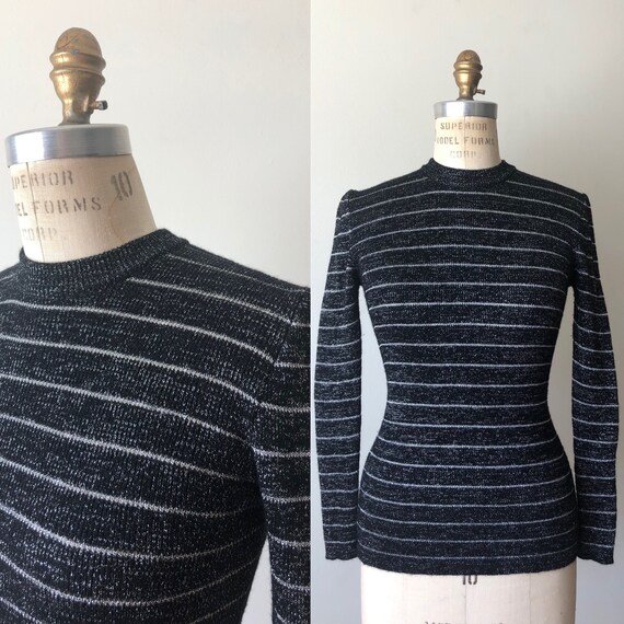 Vintage 1970s striped black and silver lurex knit