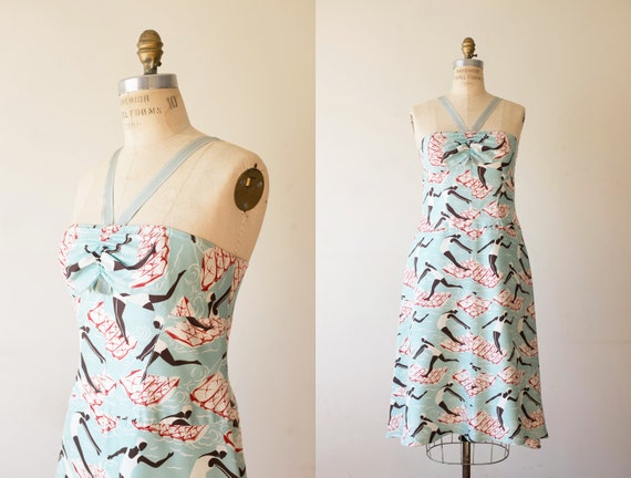 Carolina Herrera Silk 1930s Inspired Swimming Ladi