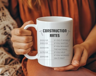 Mug ouvrier du bâtiment, tasse à café amusante, col bleu, cadeau humoristique, tarif de construction, cadeau pour entrepreneur