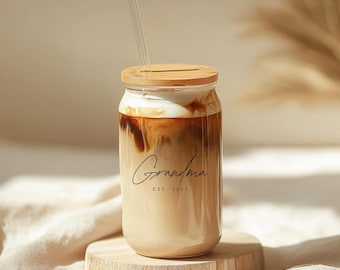 Taza personalizada para abuela con café helado y año de nacimiento, regalo personalizado para abuela, taza para el Día de la Madre