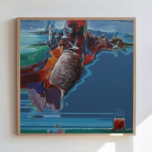 Post-Impressionist original, Istanbul Galata Tower Turquoise 50x50cm by Fettahoglu